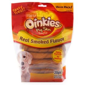 Hartz Oinkies Pig Skin Twists - Real Smoked Flavor - Regular - 5" Long - 20 Pack