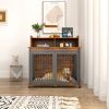 Furniture type dog cage iron frame door with cabinet, top can be opened and closed. Rustic Brown, 43.7'' W x 29.9'' D x 42.2'' H