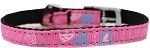 Crazy Hearts Nylon Dog Collar with classic buckles 3/8" (Color/Size: Bright Pink Size 12)