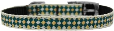 Green Checkers Nylon Dog Collar with classic buckle 3/8"