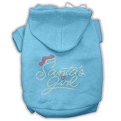 Santa's Girl Rhinestone Dog Hoodie (Color/Size: Baby Blue S)