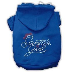 Santa's Girl Rhinestone Dog Hoodie (Color/Size: Blue M)