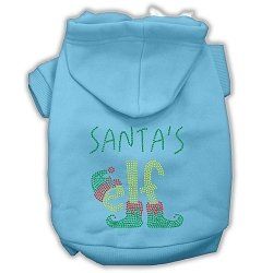 Santa's Elf Rhinestone Dog Hoodie (Color/Size: Baby Blue S)