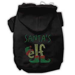 Santa's Elf Rhinestone Dog Hoodie (Color/Size: Black S)