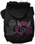 Peace Love Hope Breast Cancer Rhinestone Pet Hoodie (Color/Size: Black Sm)