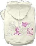 Peace Love Hope Breast Cancer Rhinestone Pet Hoodie (Color/Size: Cream Med)