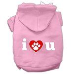 I Love U Screen Print Pet Hoodies (Color/Size: Light Pink Size XS)