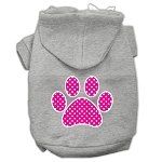 Pink Swiss Dot Paw Screen Print Pet Hoodies (Color/Size: Grey Size Med)