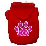 Pink Swiss Dot Paw Screen Print Pet Hoodies (Color/Size: Red Size Sm)