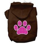 Pink Swiss Dot Paw Screen Print Pet Hoodies (Color/Size: Brown Size Sm)