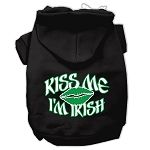 Kiss Me I'm Irish Screen Print Pet Hoodies (Color/Size: Black Size Med)